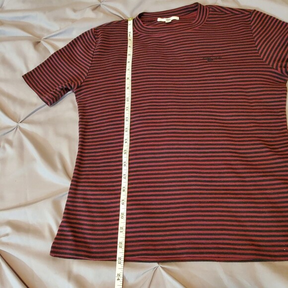 Vans Women's Red/Black Striped Metallic Crop T-Shirt Sz L mock neck Maroon - Picture 4 of 9